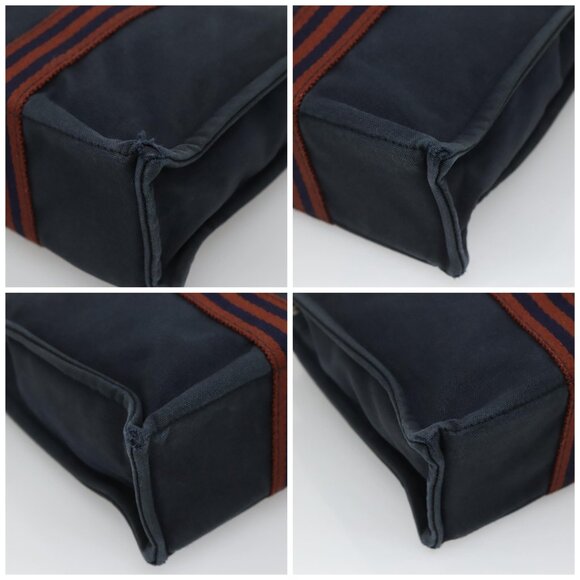 HERMES Fourre Tout PM Hand Bag Canvas Navy Brown Auth ti2734 - Picture 13 of 13